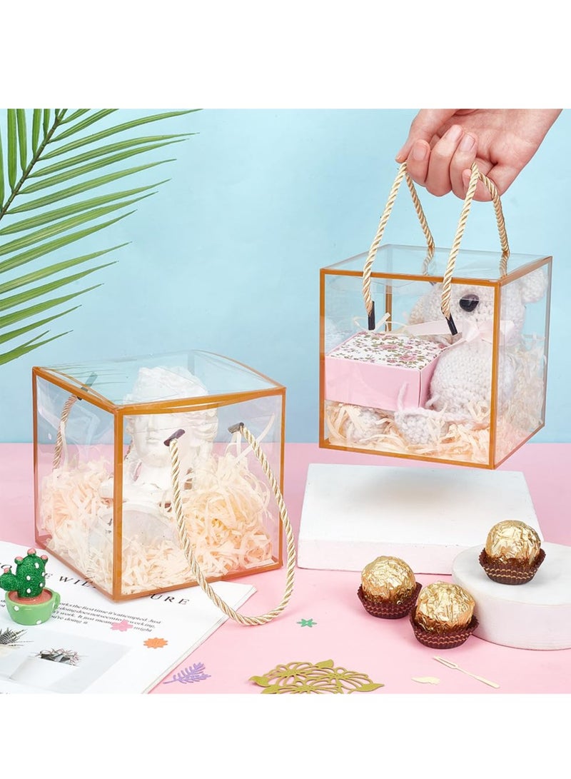 Excefore صندوق هدايا شفاف، 10 قطع من صناديق الهدايا الشفافة صندوق هدايا شفاف، صناديق هدايا مع حافة سوداء من الدانتيل ومقبض للحلوى والشوكولاتة وهدايا الحفلات وتغليف الهدايا (12 × 12 × 12 سم) - Image 3