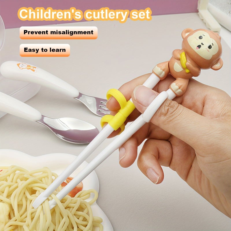 Yellow Tiger Kids Cutlery Set 4pcs Animal Fork Spoon Training Chopsticks - Image 5