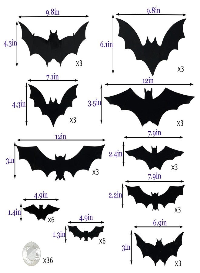 TW SHINE 36 Pcs Halloween Bats Wall Decor, Removable Lighted 3D Bats Wall Stickers Assorted Size, PVC Halloween Decorations for Indoor Outdoor Home Window Party Supplies - Image 4