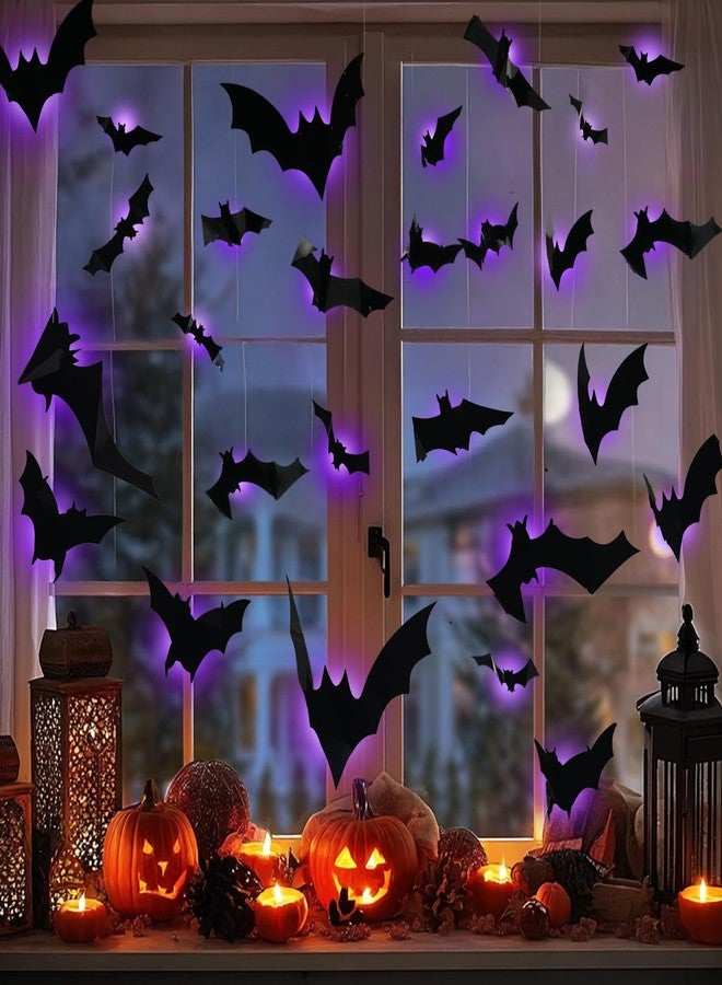 TW SHINE 36 Pcs Halloween Bats Wall Decor, Removable Lighted 3D Bats Wall Stickers Assorted Size, PVC Halloween Decorations for Indoor Outdoor Home Window Party Supplies - Image 2