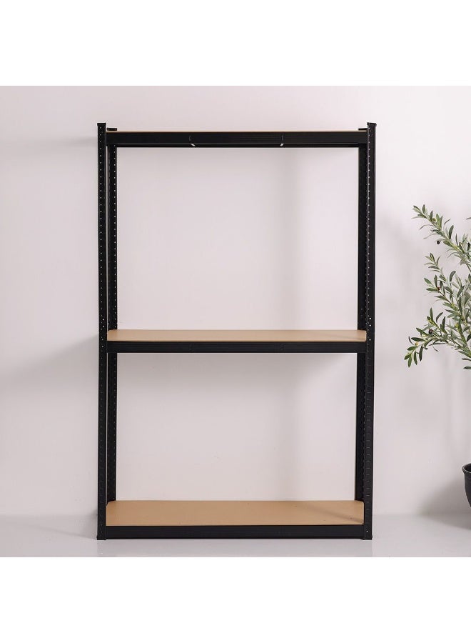 Milano 3 Layer Steel Shelf with MDF Board - Heavy Duty Black Storage Rack (120x45x180 cm) - 250kg Capacity - Ideal for Home & Office Organization - Image 1