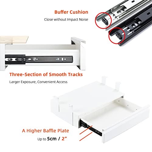 OSteed Under Desk Drawer 18", Pull-out Storage Organizer with Tall Brackets Mounted Under Wooden Table with a Max 2" Crossbar, White_Tall Version - Image 3