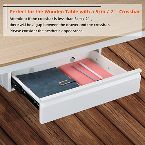 OSteed Under Desk Drawer 18", Pull-out Storage Organizer with Tall Brackets Mounted Under Wooden Table with a Max 2" Crossbar, White_Tall Version - Image 5