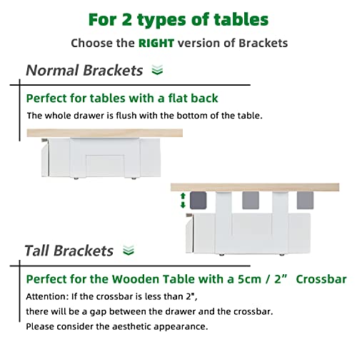 OSteed Under Desk Drawer 18", Pull-out Storage Organizer with Tall Brackets Mounted Under Wooden Table with a Max 2" Crossbar, White_Tall Version - Image 4