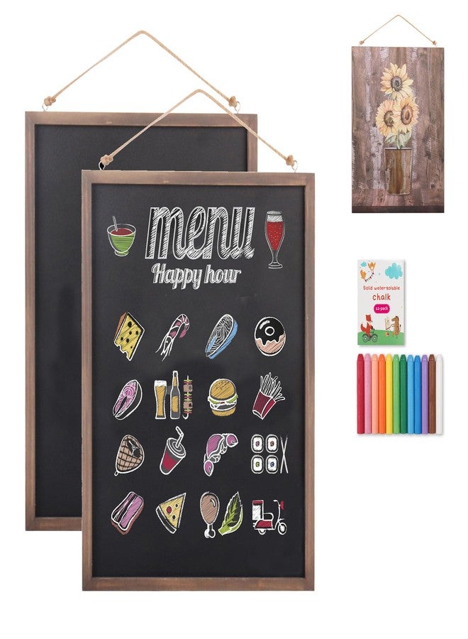 SELEAD 2-Pack Solid Wood Frame Chalkboard Signs with Dustless Chalk - 12"x16" Small Wall Hanging Chalk Board, Double-sided Message Menu Board + Rustic Sunflower Art Decor for Business, Home, Farmhouse - Image 1