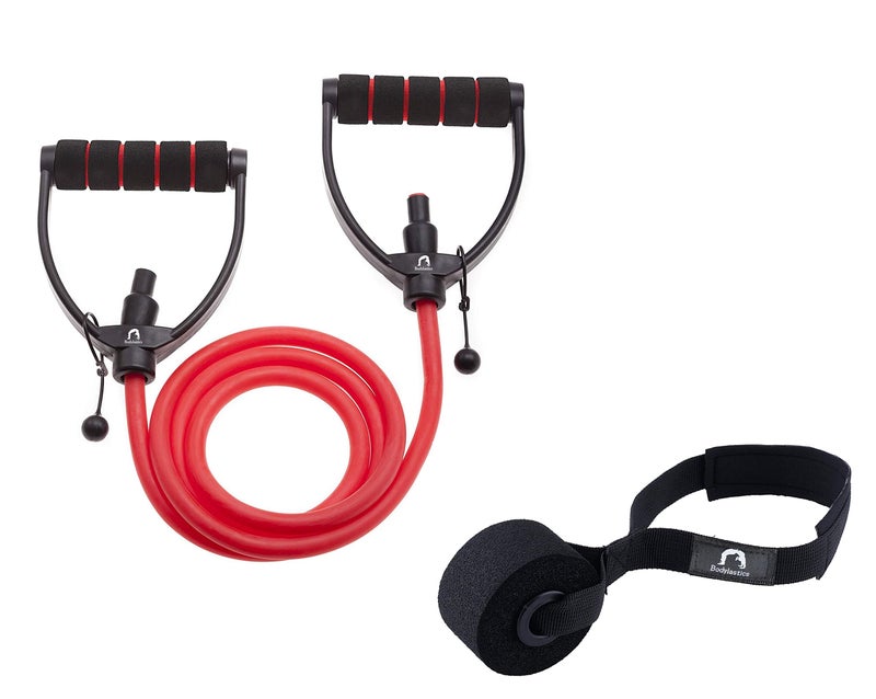 Bodylastics Silicone, Natural Rubber Resistance Tube with Adjustable Length, Non-Slip Handles, High Density Door Anchor for Strength Training (Red - 15 LBS) - Image 1