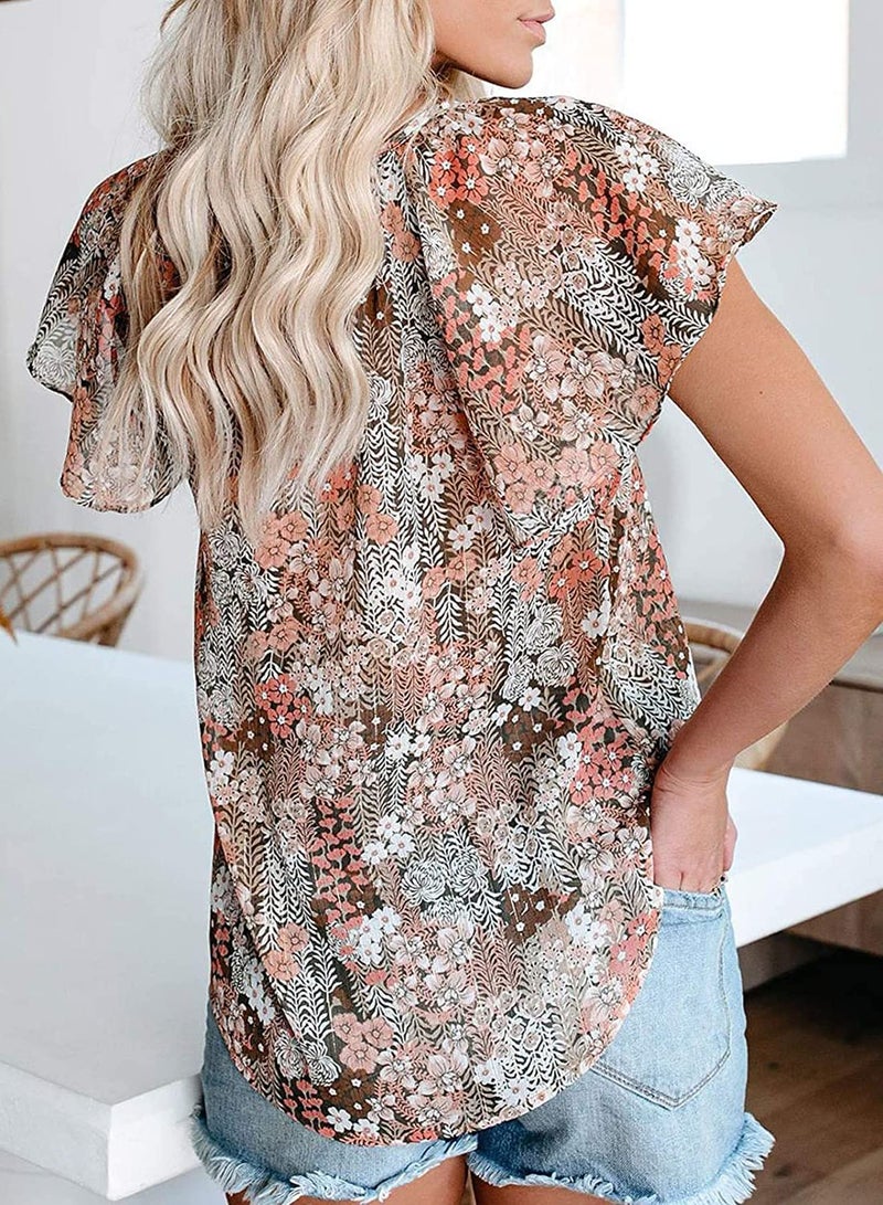 SimpleFun V Neck Tops for Women Sexy Casual Flower Print Drawstring Bohemian Blouses (A-Khaki,XXL) - Image 4