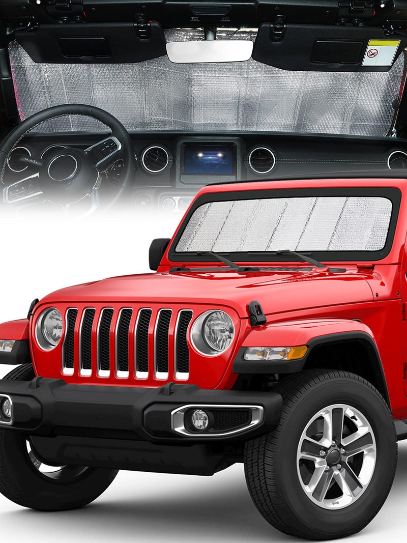QMPARTS Upgraded Windshield Sunshade Compatible with Wrangler JL Gladiator JT Foldable Sun Visor Windshield Blocks UV Rays Window Sun Shade Shield Protector Compatible with Wrangler JLU 20182024