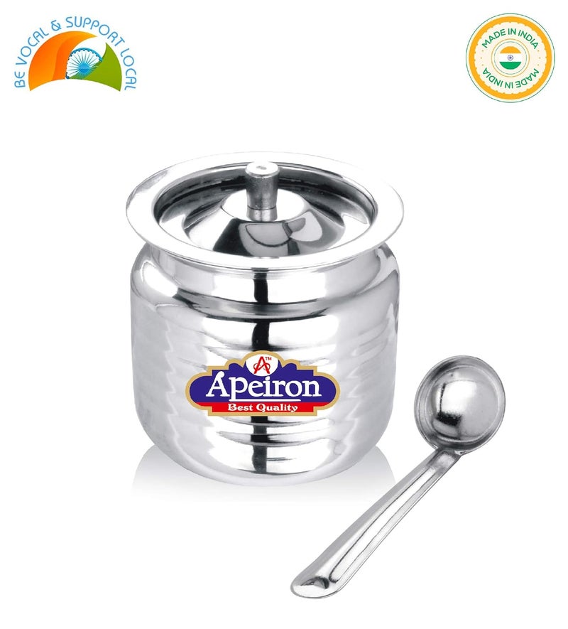 Apeiron Stainless Steel Oil Pot with Spoon and Lid 300 ml 2 pieces Silver - Image 4