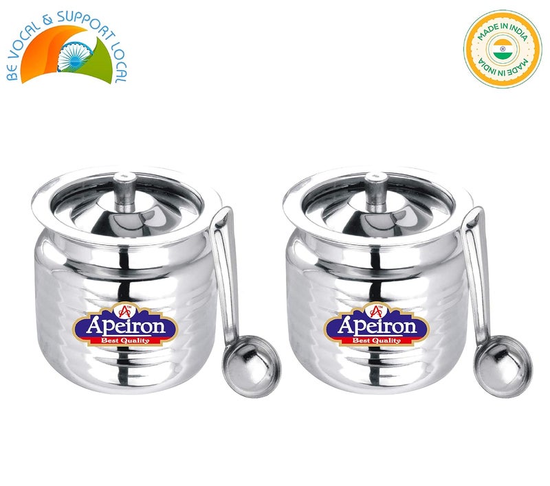Apeiron Stainless Steel Oil Pot with Spoon and Lid 300 ml 2 pieces Silver - Image 2
