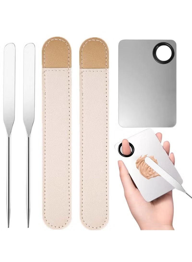 Generic 5pcs Makeup Spatula Korean Set, Stainless Steel Make Up Palettes and Spatula, Makeup Mixing Palettes Cosmetic Spatula Tool for Mixing Foundation Eye Shadow Eyelash Nail Art  - Image 1