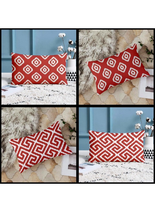 STITCHNEST أغطية وسائد من القطن والبوليستر بطبعة إيكات هندسية حمراء من ستشنيست، مجموعة حمراء من 2 (12 × 18 بوصة) - Image 2