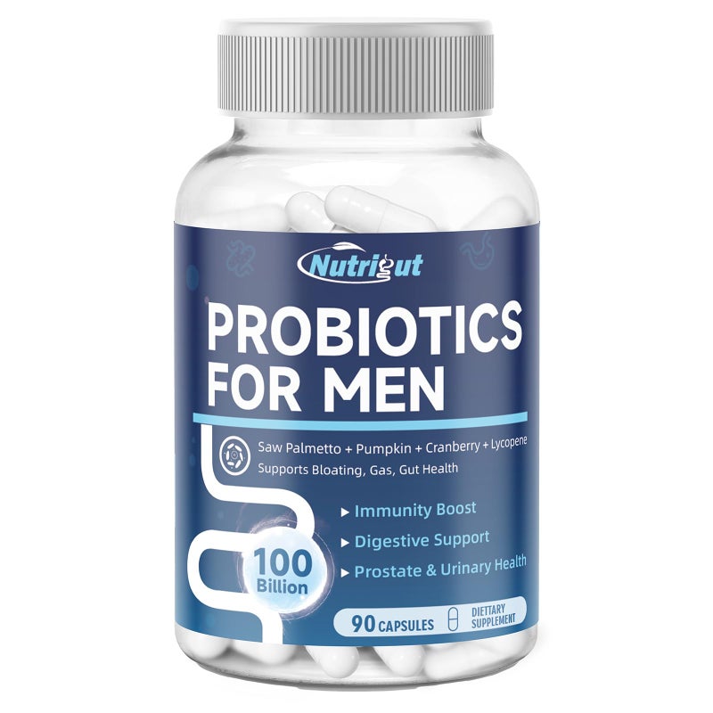 Probiotics for Men 100 Billion CFUs with Prebiotics Saw Palmetto Berry Pumpkin Seed Cranberry Lycopene for Prostate Urinary Health Mens Probiotic for Digestive Immune Health 90 Capsules