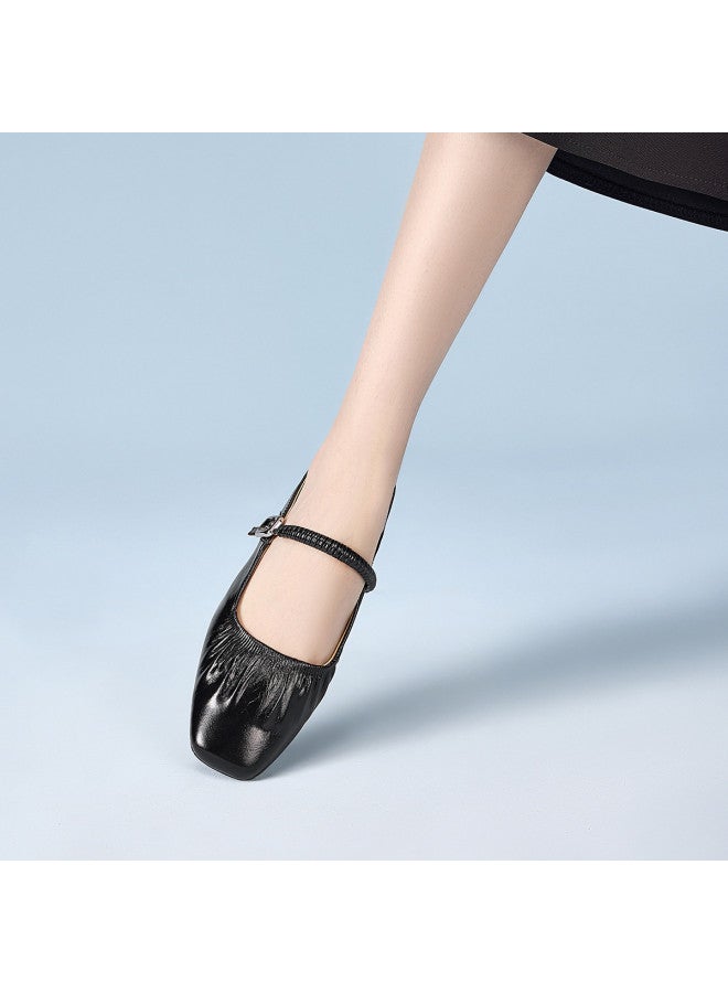 YEARCON صندل نسائي موضة صيف 2025 بأسلوب ريترو جديد من الجلد الأصلي، كعب سميك، حذاء مريح بفتحة مربعة ومجعد - Image 2