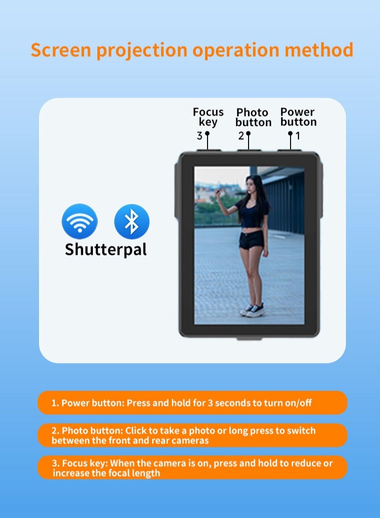 Wireless Phone Screen Mirroring Device for Selfie & Vlog, 2-Inch HD Display, Bluetooth Remote Capture, Compatible with iOS & Android - Image 3