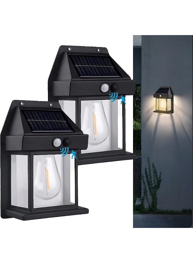 ECVV Solar Powered Outdoor Wall Lights, Solar Interaction Wall Lamp Sunrise and Sunset Motion Sensor, LED Exterior Wall Lights Black - Image 1