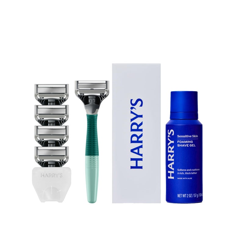 Harrys Shaving Kit for Men  Razor Handle 5 Razor Blade Refills Foaming Shave Gel and Travel Blade Cover  Sage