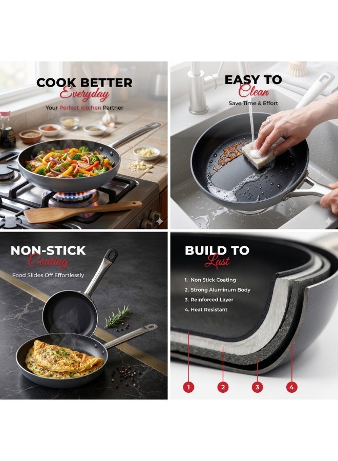 Bergner Set of 2 Frying Pans – Made of Pressed Aluminium – Total Anti-Adhesion – Resistant and Durable Coating – Suitable for All Types of cookers Including Induction - Image 4