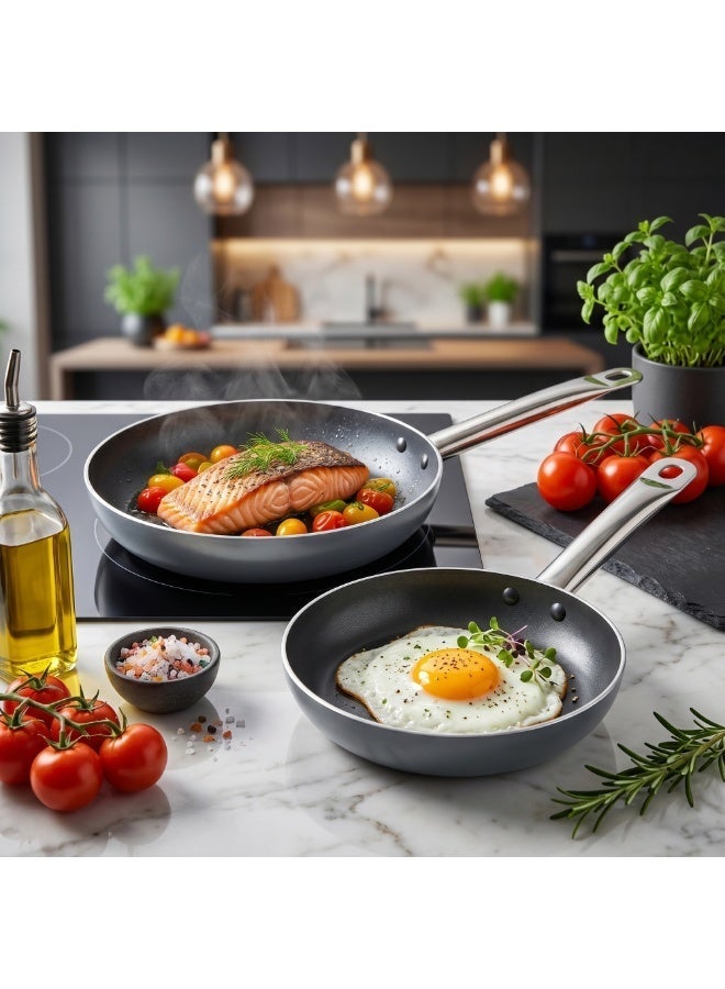 Bergner Set of 2 Frying Pans – Made of Pressed Aluminium – Total Anti-Adhesion – Resistant and Durable Coating – Suitable for All Types of cookers Including Induction - Image 3