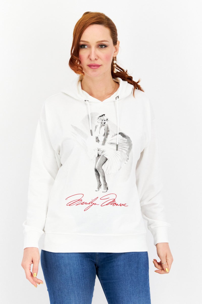 Marilyn Monroe Women Hooded Printed Long Sleeve Sweatshirts, White Combo - Image 1