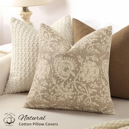 DKwizme Vintage Floral Print Throw Pillow Covers 22x22 Set of 2 Neutral Modern Farmhouse Pillowcases Accent Decorative Cushion Covers Boho Home Decor for Couch Sofa Chair Bed Living Room, Latte - Image 2