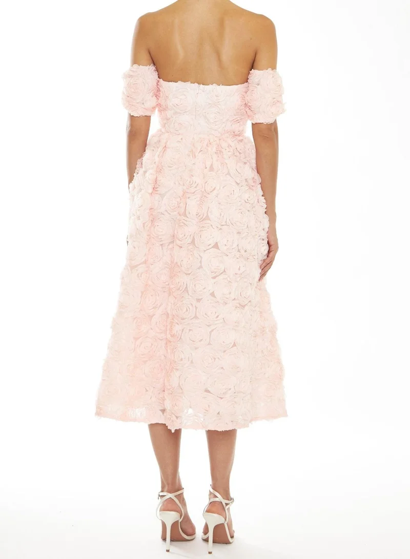 True Decadence Amelia Peach Bardot Bust Cup Midi-Dress