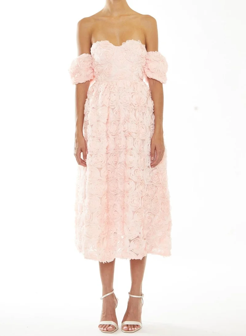 True Decadence Amelia Peach Bardot Bust Cup Midi-Dress