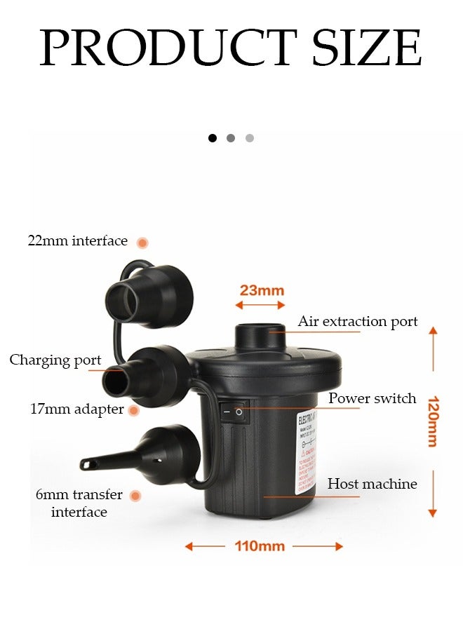 Portable electric camping inflatable pump with 3 nozzles Quick-Fill Deflate & Inflate Pump for Paddling Pool, AirBed Pump, Swimming Pool Camping Air Bed Air Mattresses - Image 4