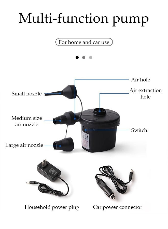 Portable electric camping inflatable pump with 3 nozzles Quick-Fill Deflate & Inflate Pump for Paddling Pool, AirBed Pump, Swimming Pool Camping Air Bed Air Mattresses - Image 5