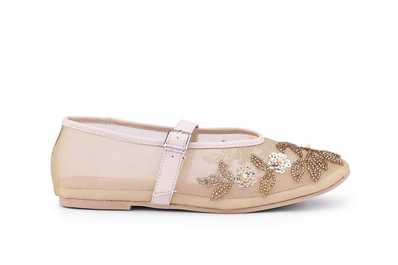 أيقون أحذية مسطحة ماري جين بشبكة خرز