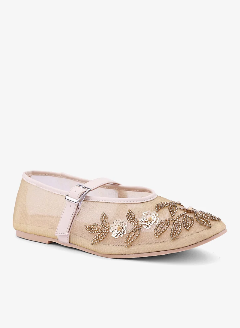 Beaded Mesh Mary Jane Flats