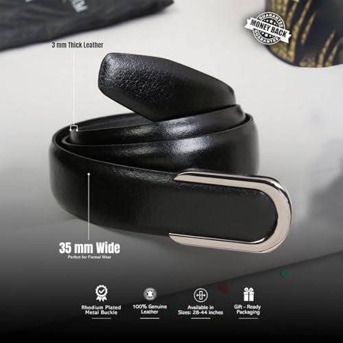 Peluche Pioneer Black Genuine Damasche Leather Profile Belt For Men (Waist Size: 32) - Image 5