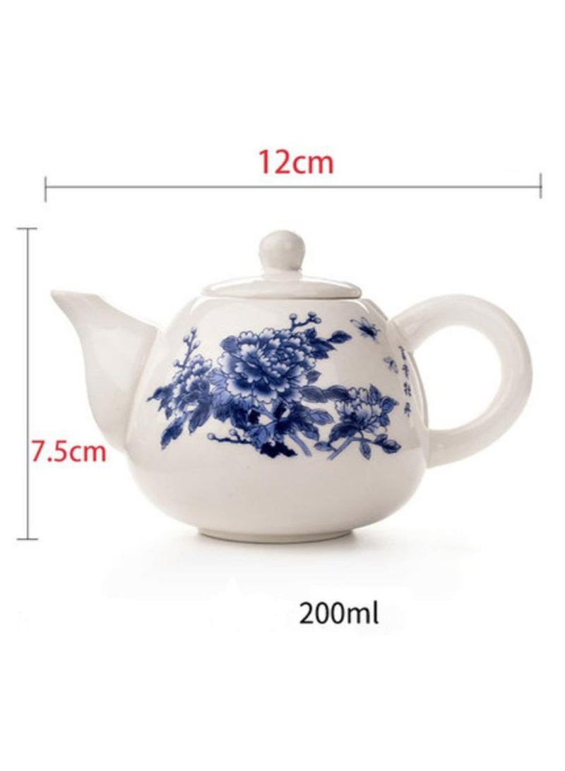 Jingke Pure Hand-made Teapots Kung Fu Teapots Household Teapots Exquisite Ceramic Tea Sets,Cyan Flower White Tea Teapot 200ml - Image 2