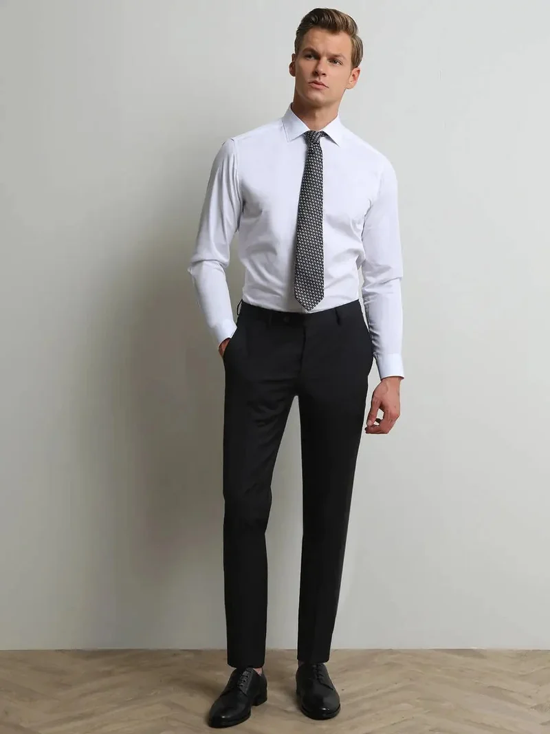 Kip Black Weaving Slim Fit Classical Wool Blended Trousers