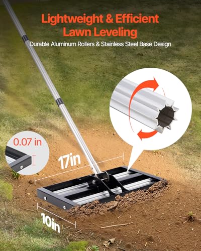 VEVOR Updated Lawn Leveling Rake with Roller 17 x 10 Stainless Steel Lawn Leveler with 634 Adjustable Handle Heavy Duty Yard Leveling Rake Effort Saving Lawn Leveling Tool for Yard Golf Court - Image 3