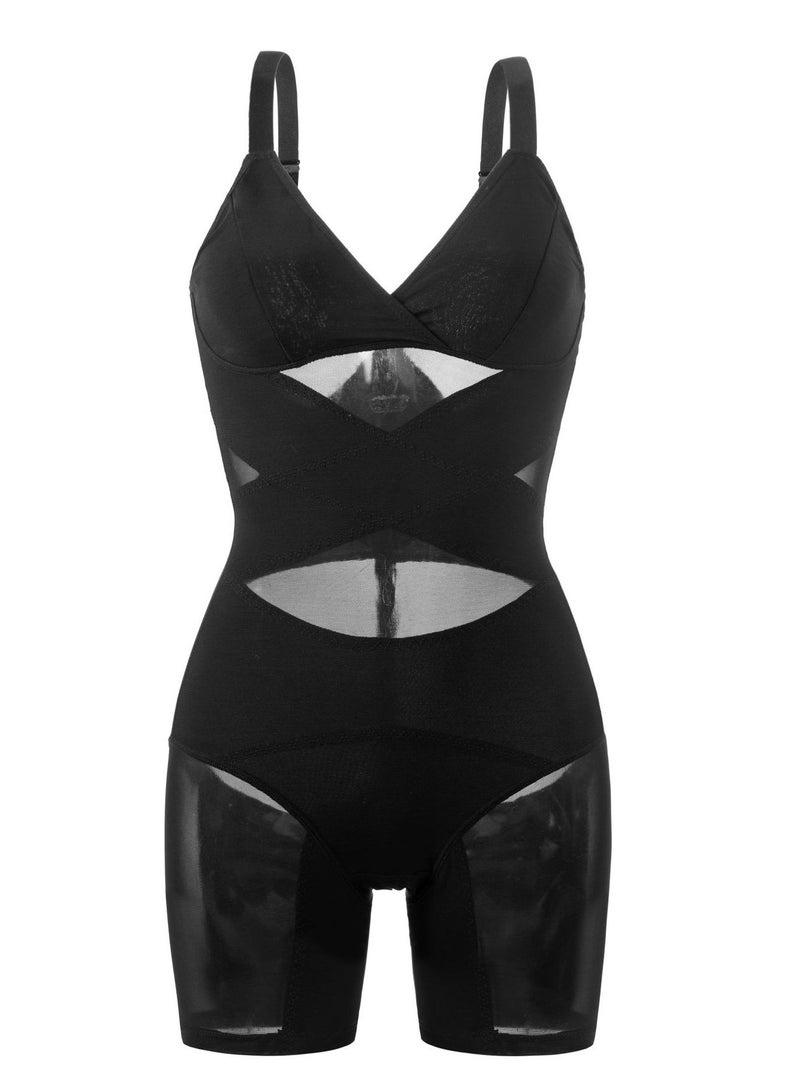 Loquat Women's Solid Color Elastic Breathable Bodysuit Shapewear Tummy Control Slimming Jumpsuit Lifting Bodysuit Black 
