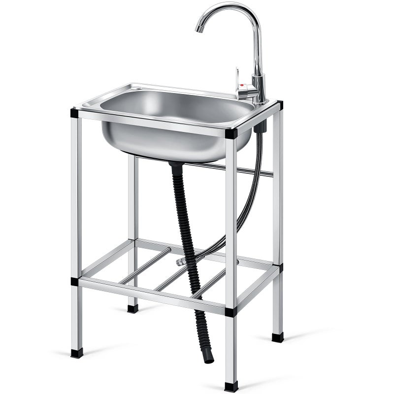 Tandefio Freestanding Outdoor Kitchen Utility Sink Set Stainless Steel Single Bowl Sink Portable Commercial Utility for Restaurant Cafe Bar Hotel Garage Laundry Room(Single Bowl) - Image 1