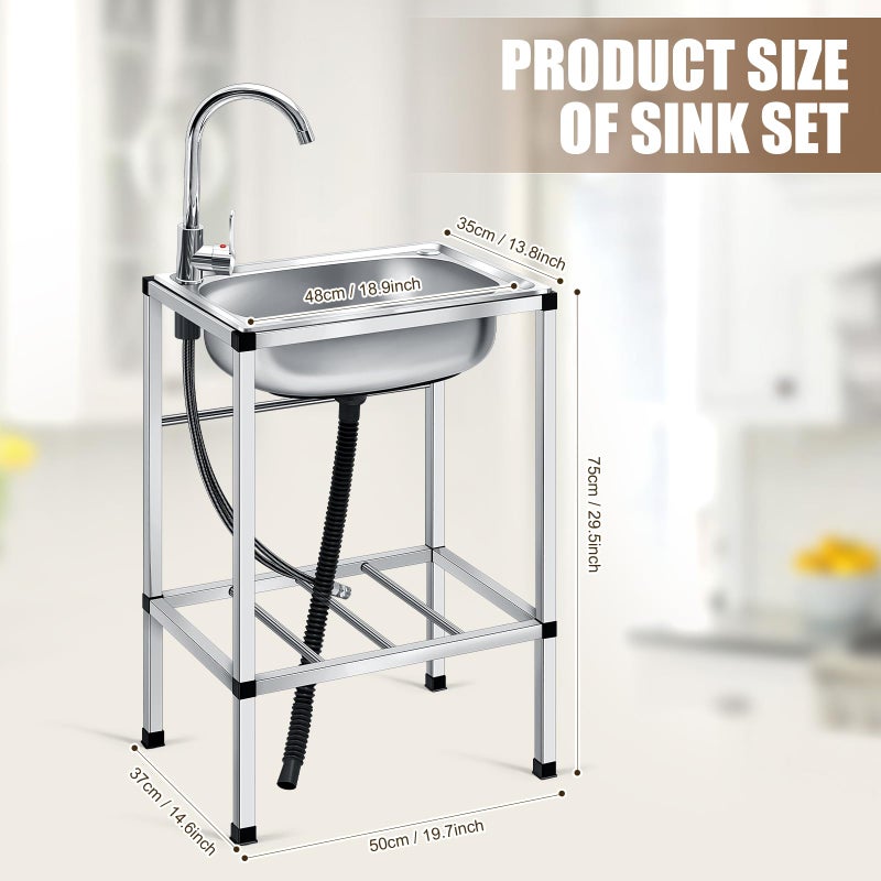 Tandefio Freestanding Outdoor Kitchen Utility Sink Set Stainless Steel Single Bowl Sink Portable Commercial Utility for Restaurant Cafe Bar Hotel Garage Laundry Room(Single Bowl) - Image 2
