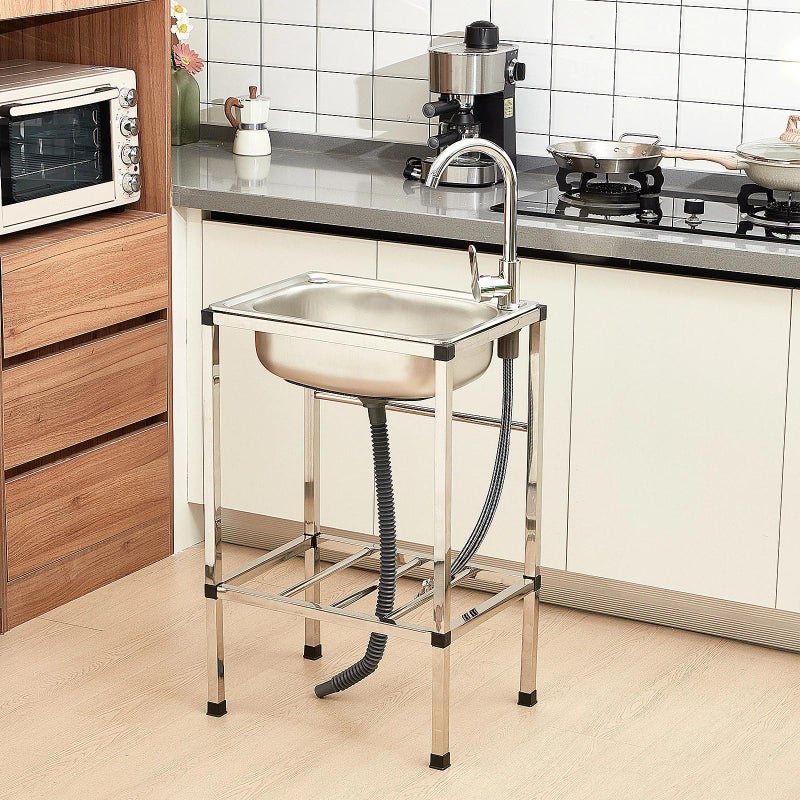 Tandefio Freestanding Outdoor Kitchen Utility Sink Set Stainless Steel Single Bowl Sink Portable Commercial Utility for Restaurant Cafe Bar Hotel Garage Laundry Room(Single Bowl) - Image 5