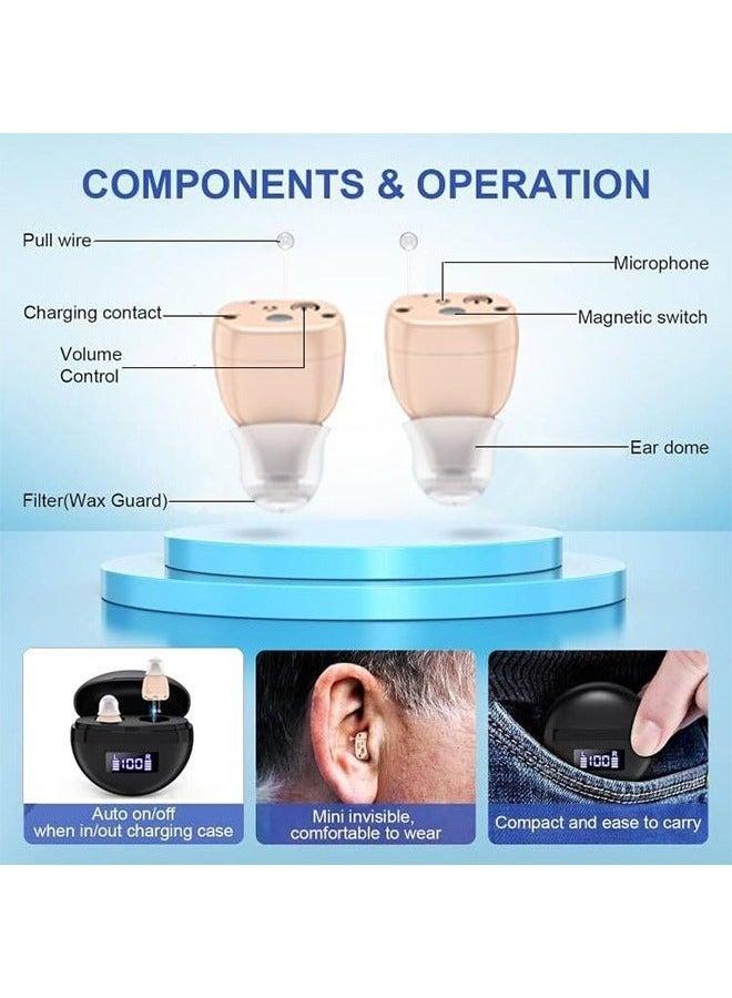Gonice Hearing Aids, Invisible Magnetic Assistive Listening Devices, Contact Charging Box with LED Power Display (Black)  - Image 3