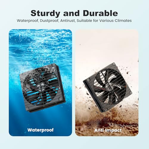 pqins 7.1" Solar Greenhouse Fan 2 Pack, 25W x 2 Large Solar Powered Intake and Exhaust Fan Outdoor Waterproof, 16.5 ft Cord, Strong Airflow for Chicken Coop Shed Cabin Circulation and Ventilation - Image 4