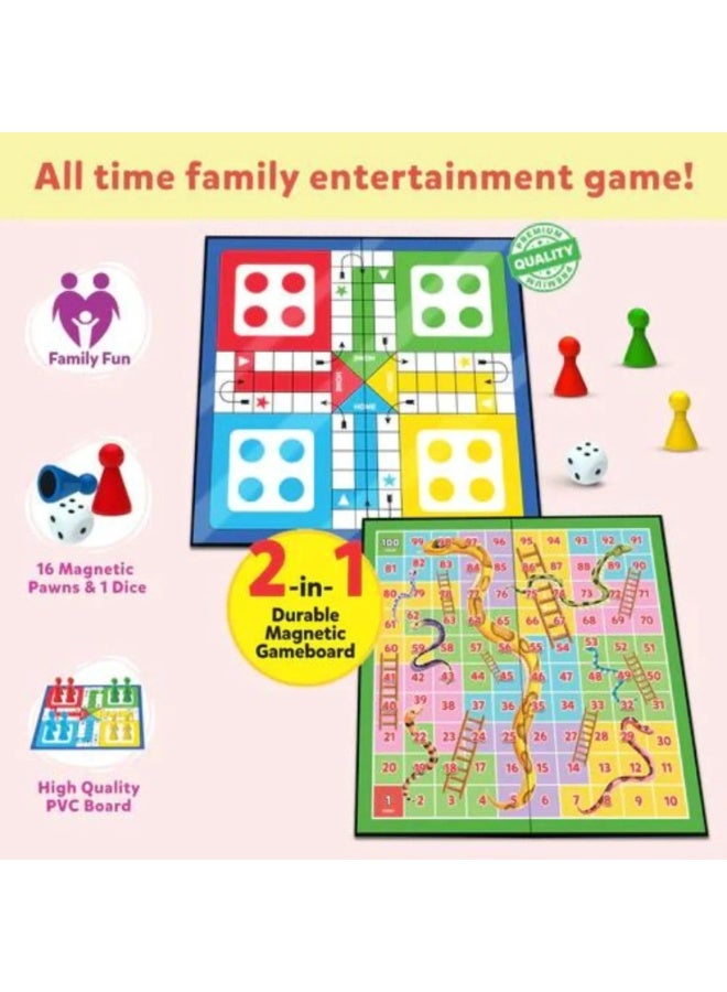 2-In-1 Snakes And Ladder Cum Ludo Plastic Foldable Colourful Board Games - Image 4