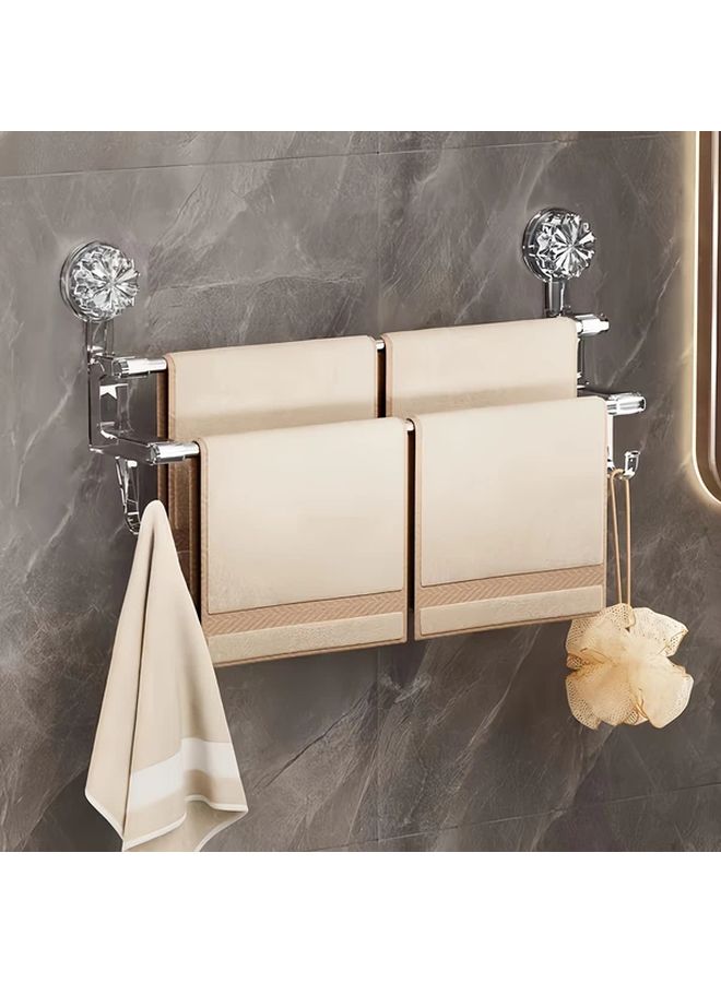 Large Double Bar Wall Mounted Towel Rack With Hooks Bathroom Accessories - Image 1