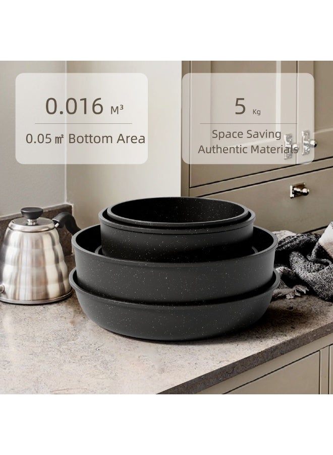 Caannasweis Detachable Nonstick Cookware Set - Stackable Induction Pots and Pans With Removable Handles, Dishwasher Safe - For RV Camping, Oven and Stovetop Use, 16 Pieces - Image 5
