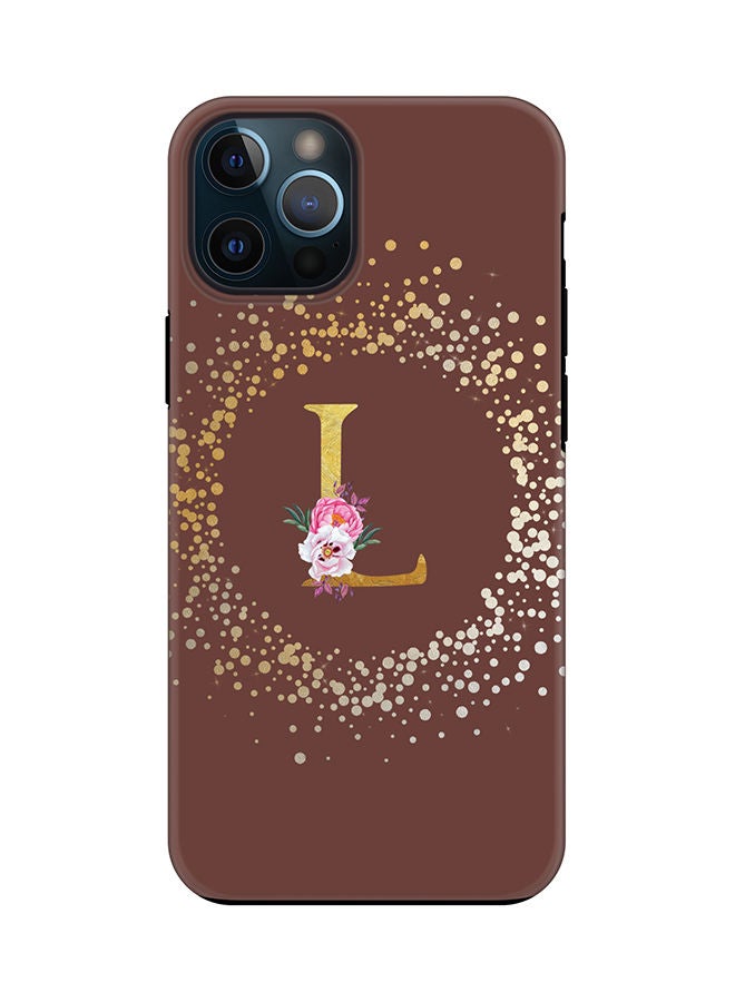 Stylizedd Monogram Tough Series for Apple iPhone 12 Pro Custom Initials Floral Pattern Tough Pro Dual Layer hybrid PC inner TPU protection Alphabet- L (Brown) - Image 1