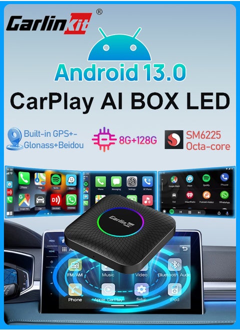 2024 CarlinKit CarPlay AI Box Android 13.0 QCM6225 8-Core Android Auto Wireless CarPlay Adapter 2.4+5GGPS 128G FOTA Upgrade