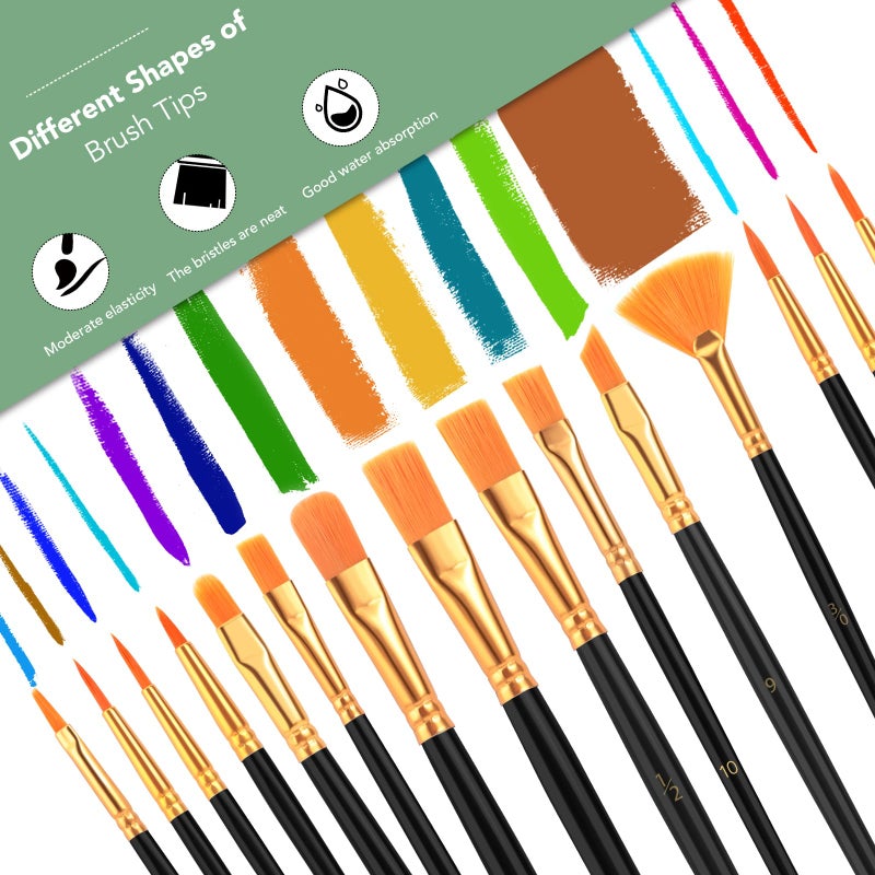 AROIC Acrylic Paint Brush Set,2pack/30pcs Nylon Hair Oil Watercolor Rock Face Painting Artist Paint Brushes, 15 Sizes Paint Brush Set for All Purposes Kids Adult Arts Painting Brush Supplies. - Image 4