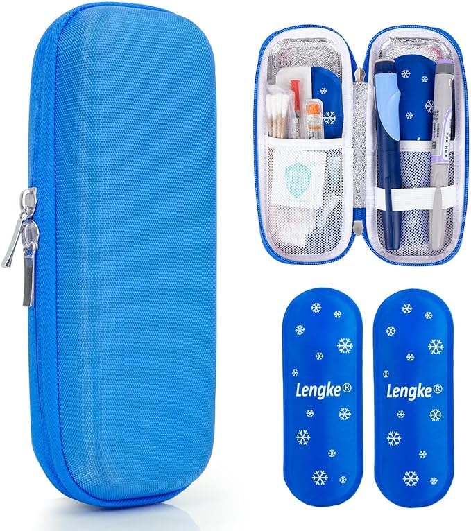 Insulin Cooler Travel Case with 2 x 50g TSA Approved Ice Packs Diabetic Medication Insulated Cooling Bag for Insulin Pens and Diabetic Supplies Storage Compact for Daily Life and Trips Blue