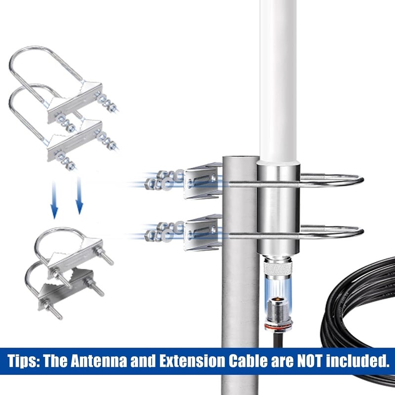 Bingfu Antenna Mount Fixed Bracket U-Bolt Clamp Anti-Corrosion (2 PCS) for Outdoor LoRa Antenna Helium Miner Antenna WiFi Antenna, 4G LTE Antenna, Ham Radio Antenna, TV Antenna Flexible sizing options - Image 5