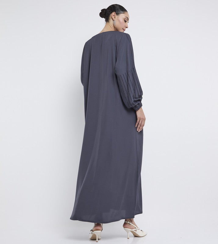 ROZA Elegant Grey Stone Work Abaya - Image 5